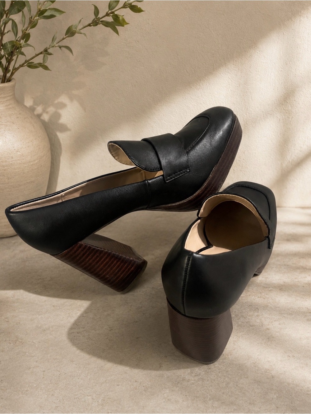 Charles David Black Loafer Block Heels Size 6